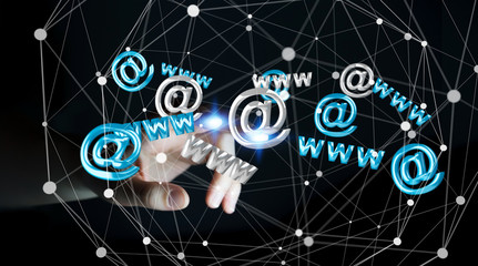 Businesswoman touching 3D rendering contact icon with her finger