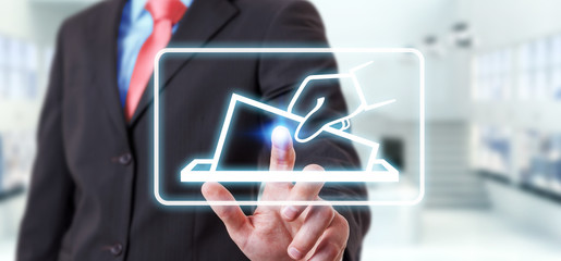 Businessman voting using digital interface 3D rendering
