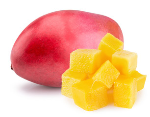 mango with cube slices isolated on a white background