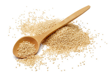 Amaranth grains with wooden spoon - obrazy, fototapety, plakaty