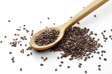 Chia seeds with wooden spoon