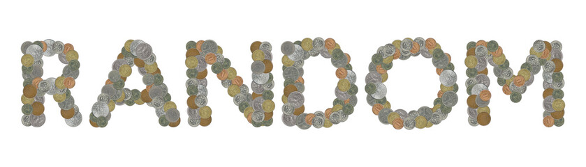 RANDOM – Coins on white background