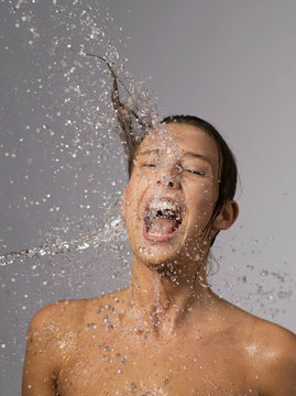 Woman splashed with water