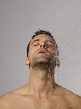 Man splashed with water