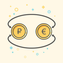 Simple Business and  Finance Vector Flat Icon. Currency exchange between euro and rubles. Flat style icon. 
