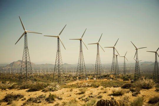 Wind turbines generating electricity