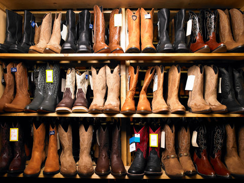 Cowboy boots on shelves