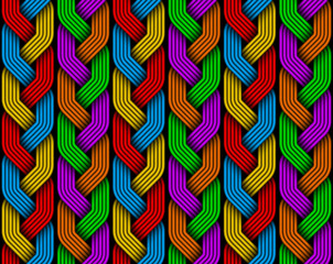 Braided colored pigtails fiber seamless pattern. Vector illustration