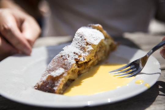 Apple strudel, typical cake of the dolomites, Italy