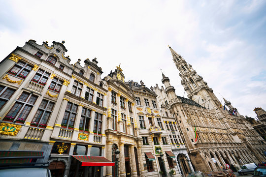 Ornate buildings on city street