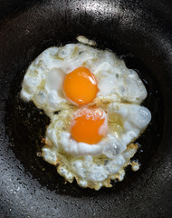 Fried egg on frying pan