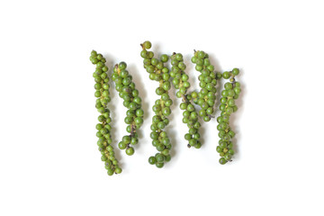 Fresh green peppercorn on white background - isolated