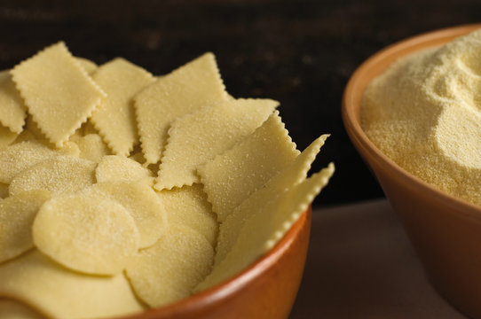 Close up of cut pieces of pasta