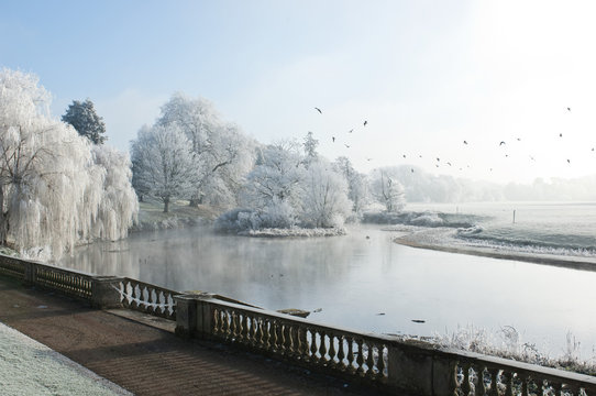 Frosty lake in winter