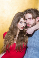 Young couple of pretty girl and bearded man