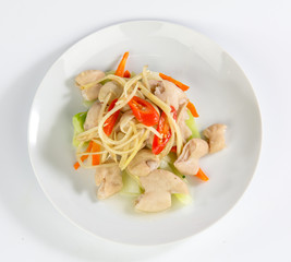 Boiled Pig intestine on white dish in asia