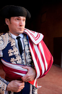 Bullfighter wearing traditional clothing at opening ceremony, Las Ventas bullring, Madrid