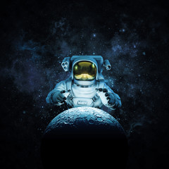 Reach for the moon / 3D illustration of astronaut reaching for glowing moon © grandeduc