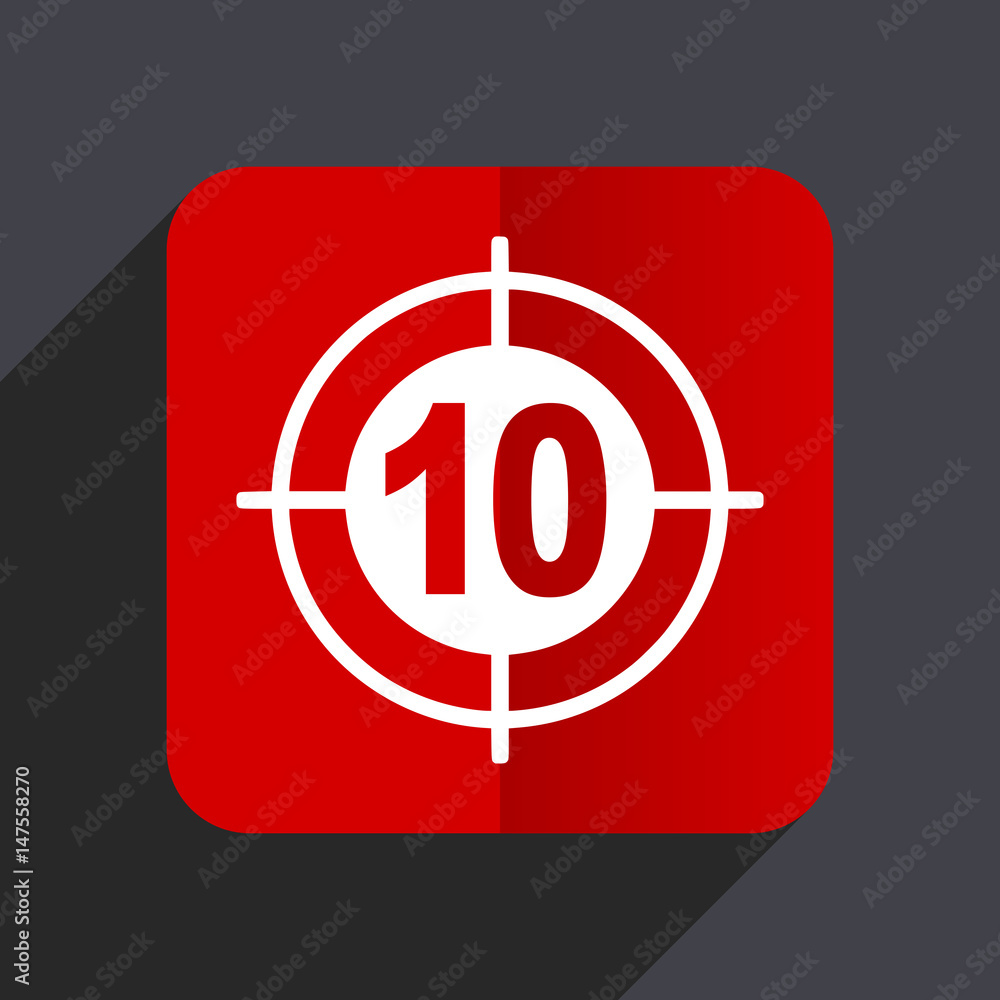 Poster target flat design white and red vector web icon on gray background with shadow in eps10.