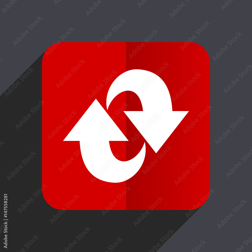 Aufkleber Rotation flat design white and red vector web icon on gray background with shadow in eps10.