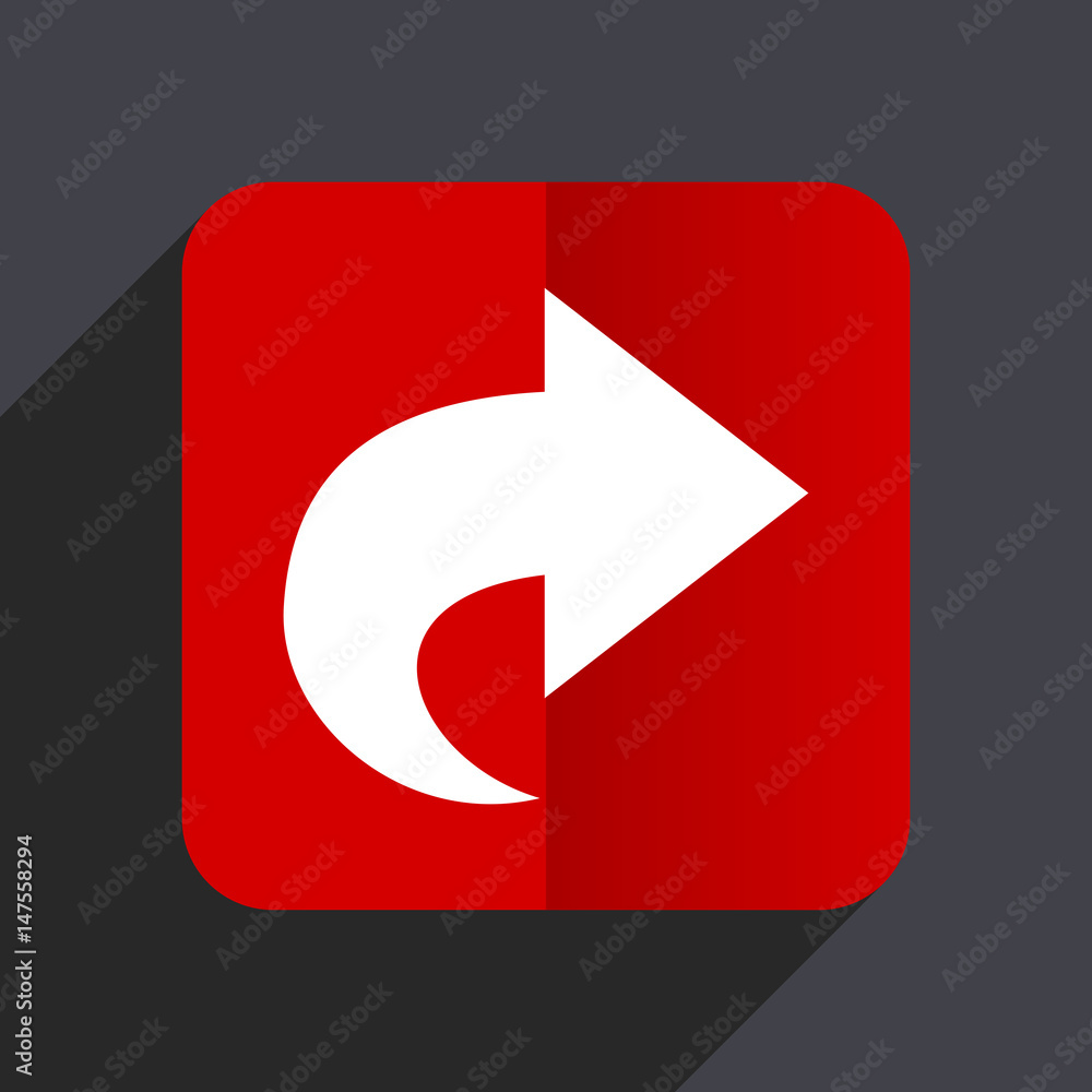 Poster next flat design white and red vector web icon on gray background with shadow in eps10.
