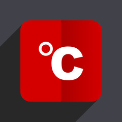 Celsius flat design white and red vector web icon on gray background with shadow in eps10.