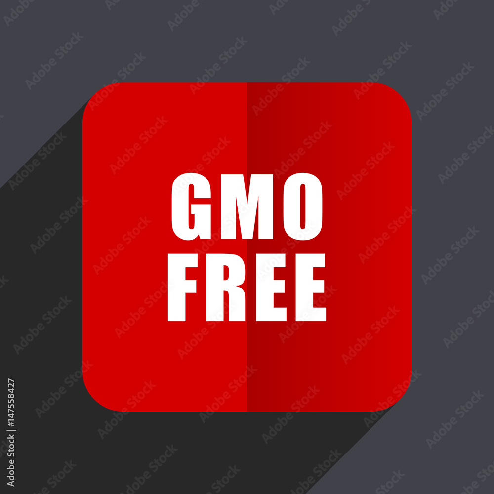 Poster Gmo free flat design white and red vector web icon on gray background with shadow in eps10.