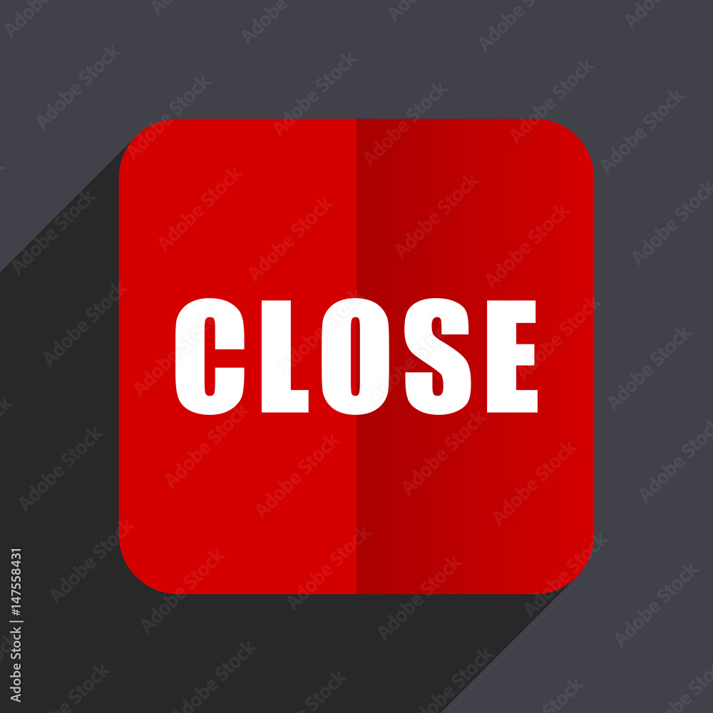 Poster close flat design white and red vector web icon on gray background with shadow in eps10.