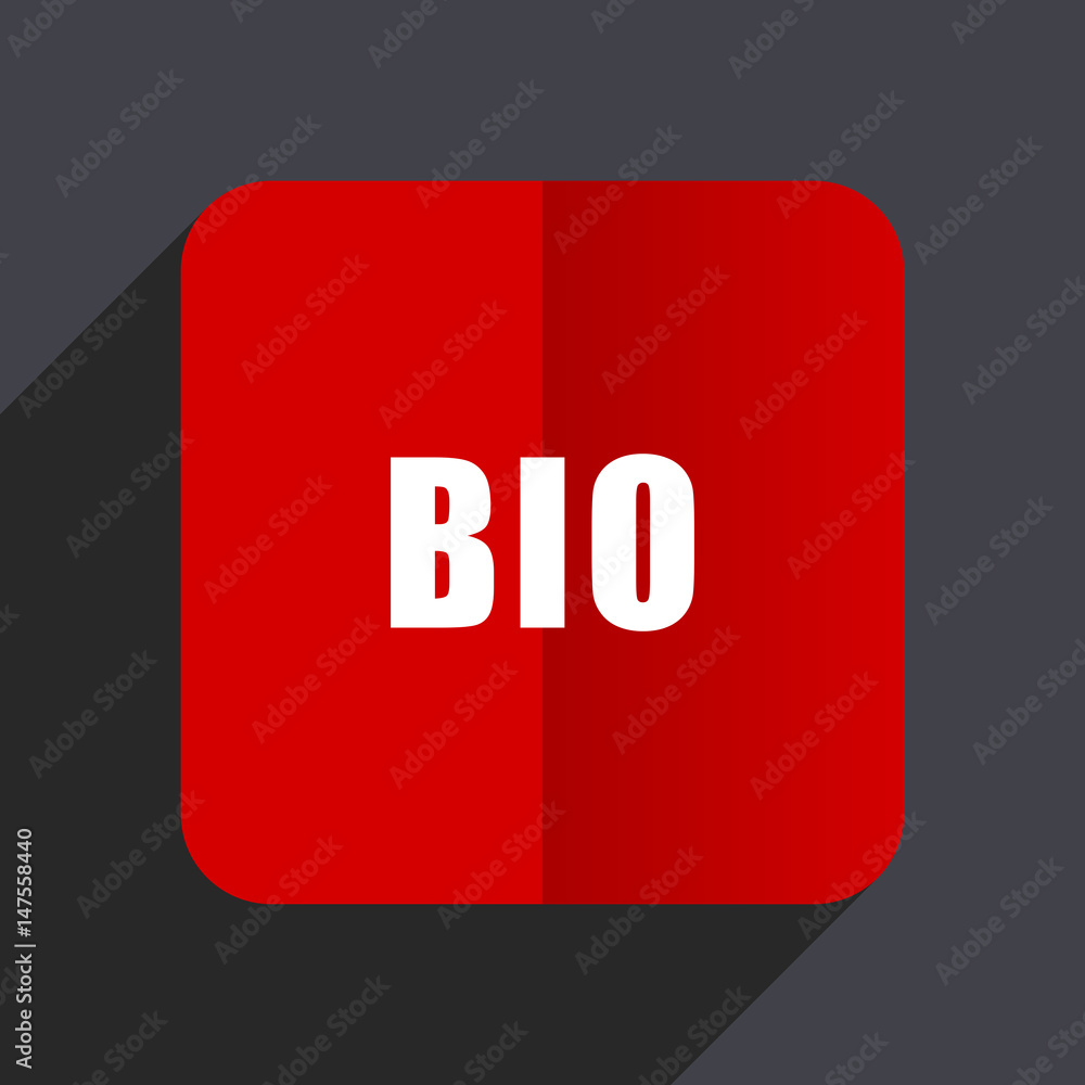 Poster Bio flat design white and red vector web icon on gray background with shadow in eps10.