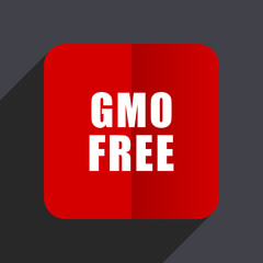Gmo free flat design white and red vector web icon on gray background with shadow in eps10.