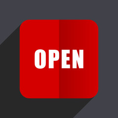 Open flat design white and red vector web icon on gray background with shadow in eps10.