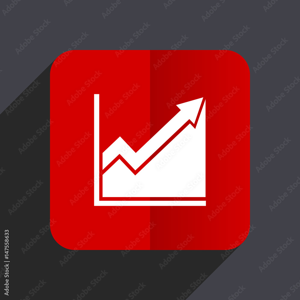 Poster Histogram flat design white and red vector web icon on gray background with shadow in eps10.