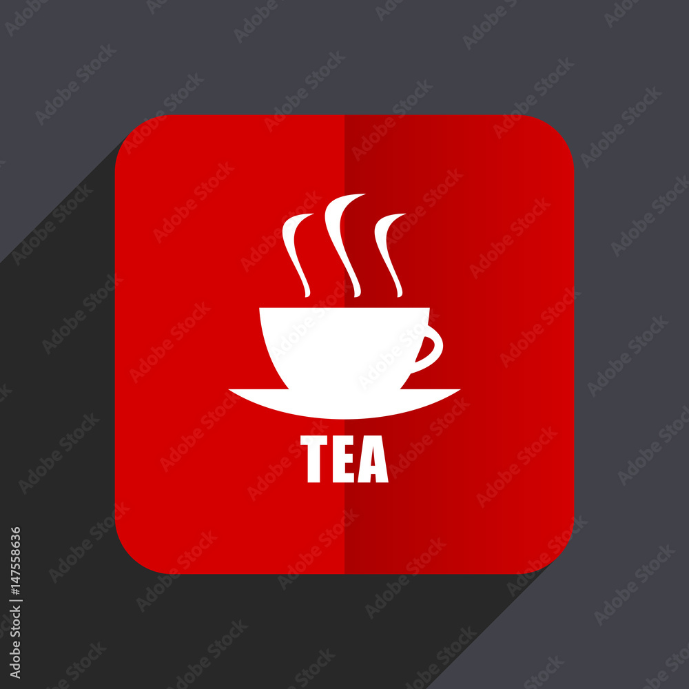 Poster Tea flat design white and red vector web icon on gray background with shadow in eps10.