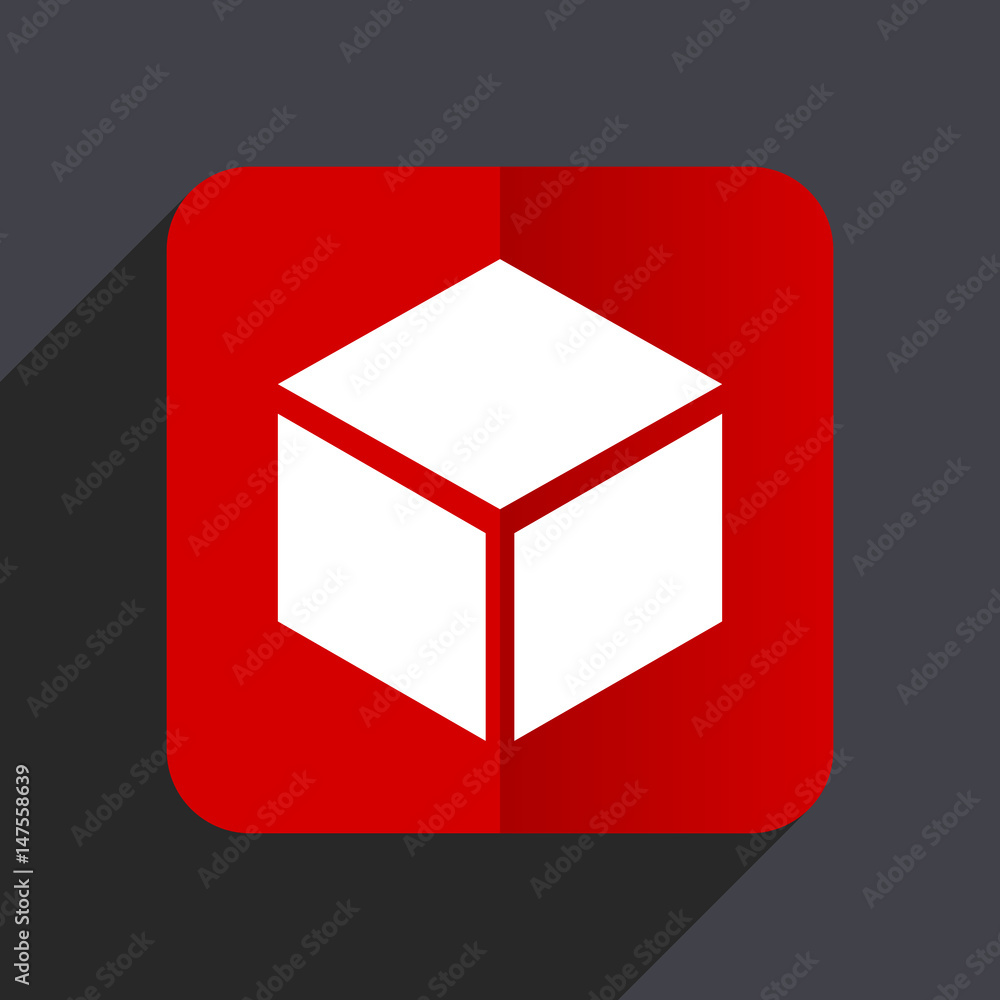 Poster box flat design white and red vector web icon on gray background with shadow in eps10.