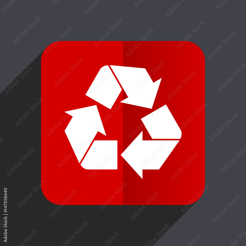Poster Recycle flat design white and red vector web icon on gray background with shadow in eps10.