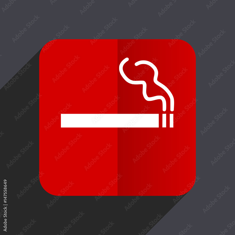 Poster cigarette flat design white and red vector web icon on gray background with shadow in eps10.
