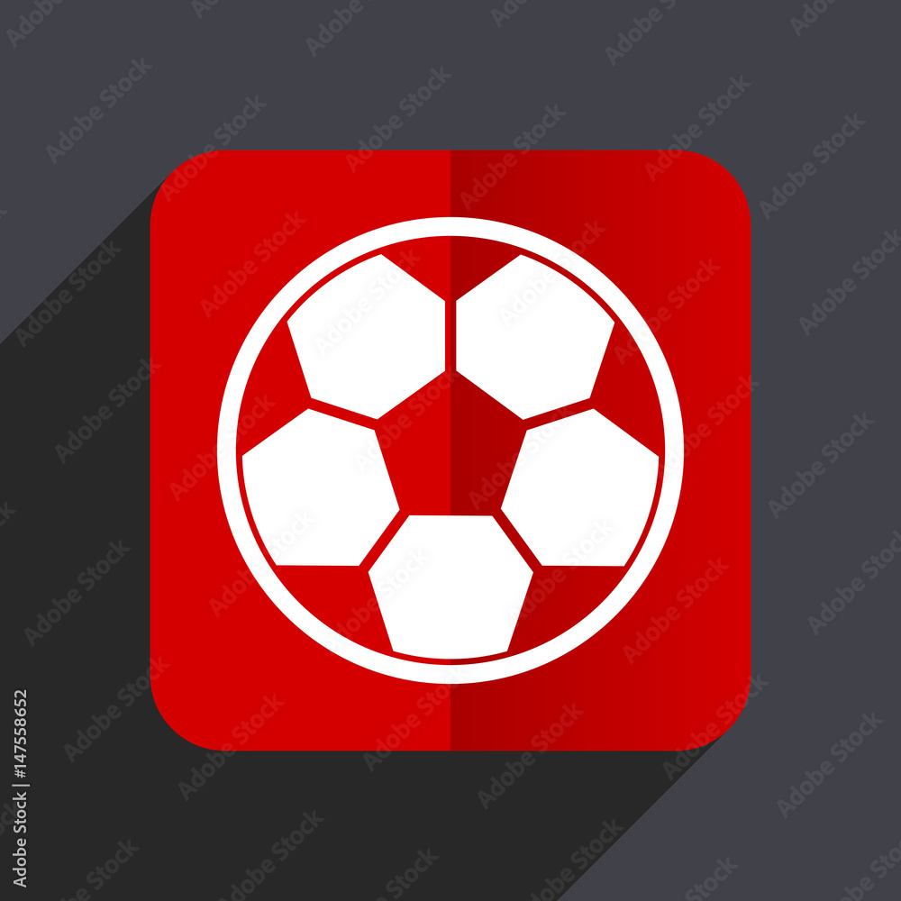 Poster Soccer flat design white and red vector web icon on gray background with shadow in eps10.