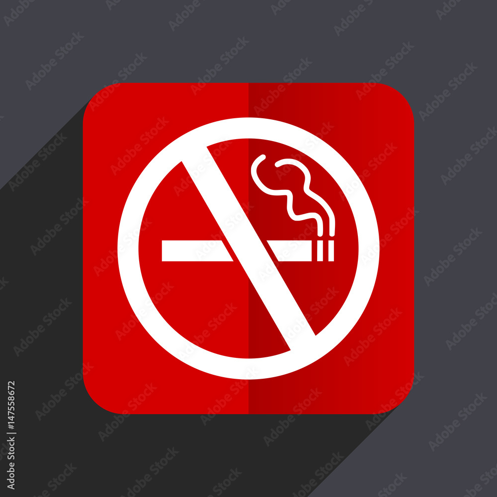Poster no smoking flat design white and red vector web icon on gray background with shadow in eps10.