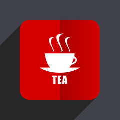Tea flat design white and red vector web icon on gray background with shadow in eps10.