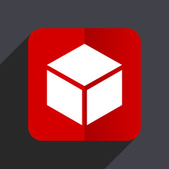 Box flat design white and red vector web icon on gray background with shadow in eps10.