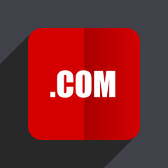 Com flat design white and red vector web icon on gray background with shadow in eps10.