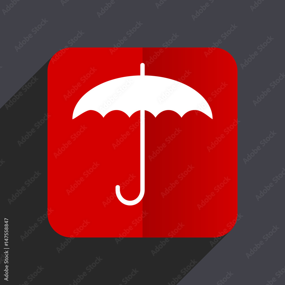 Poster umbrella flat design white and red vector web icon on gray background with shadow in eps10.