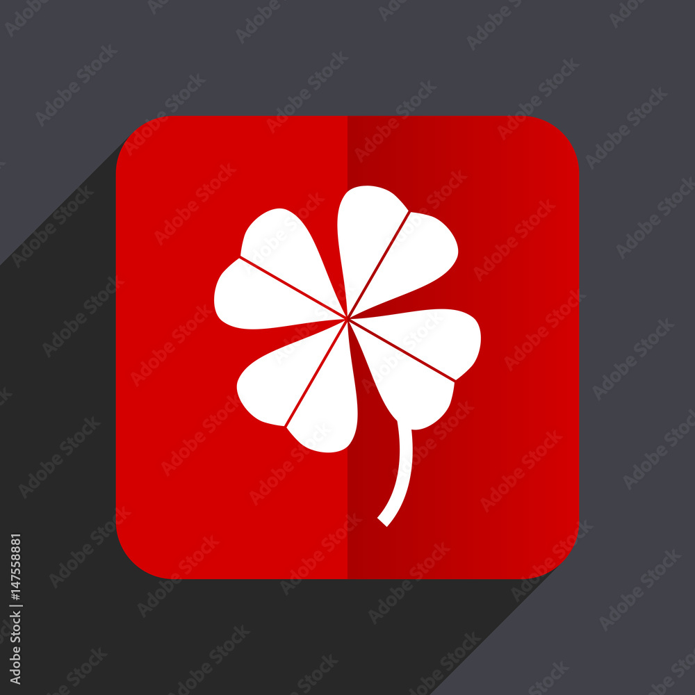 Fototapete four-leaf clover flat design white and red vector web icon on gray background with shadow in eps10.