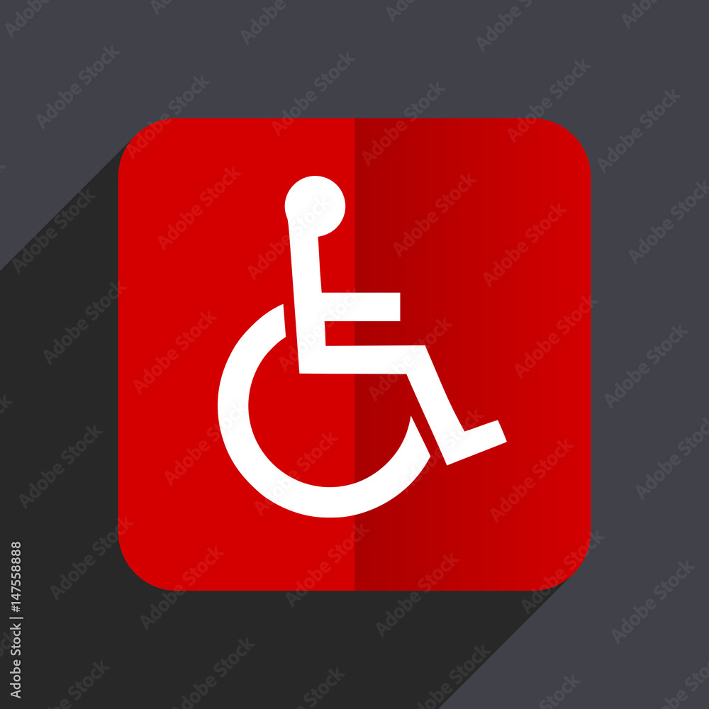 Aufkleber wheelchair flat design white and red vector web icon on gray background with shadow in eps10.