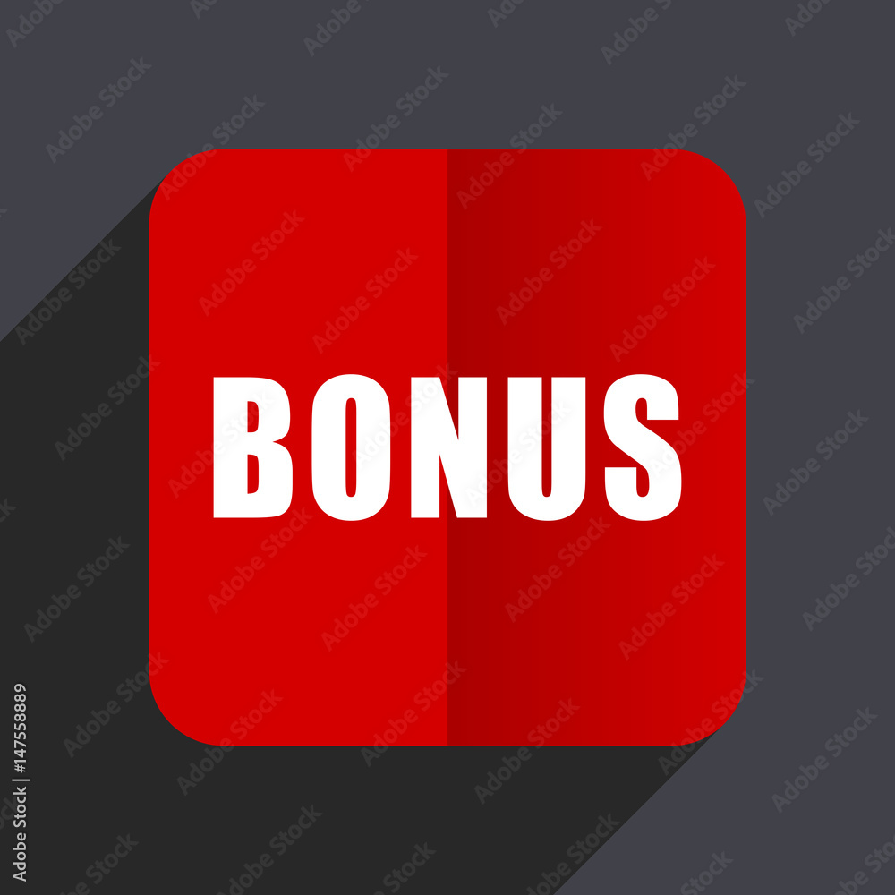 Poster bonus flat design white and red vector web icon on gray background with shadow in eps10.