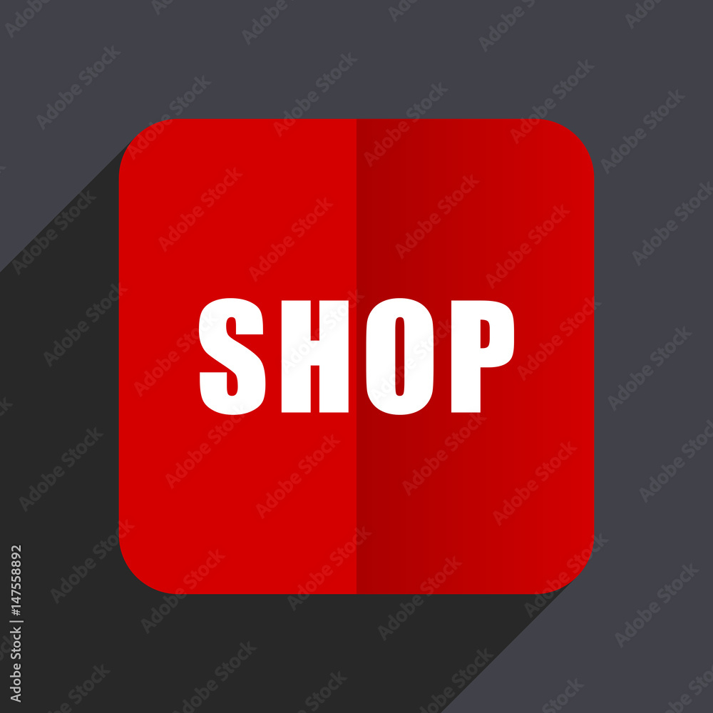 Poster shop flat design white and red vector web icon on gray background with shadow in eps10.
