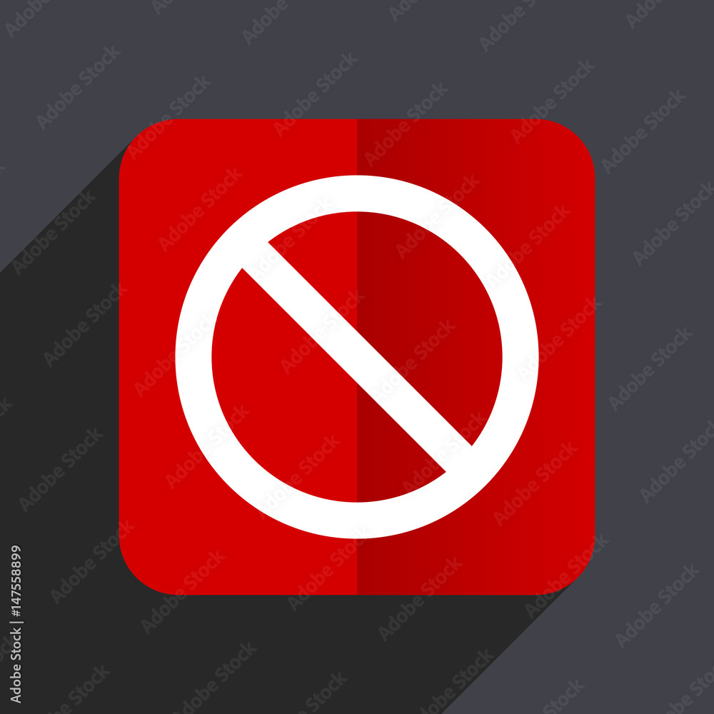 Poster access denied flat design white and red vector web icon on gray background with shadow in eps10.