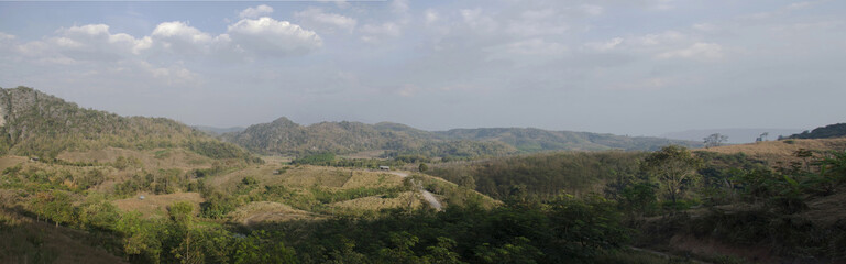 Fototapeta na wymiar Panorama landccape and view of Phu Pa Po mountain or Fuji City Loei