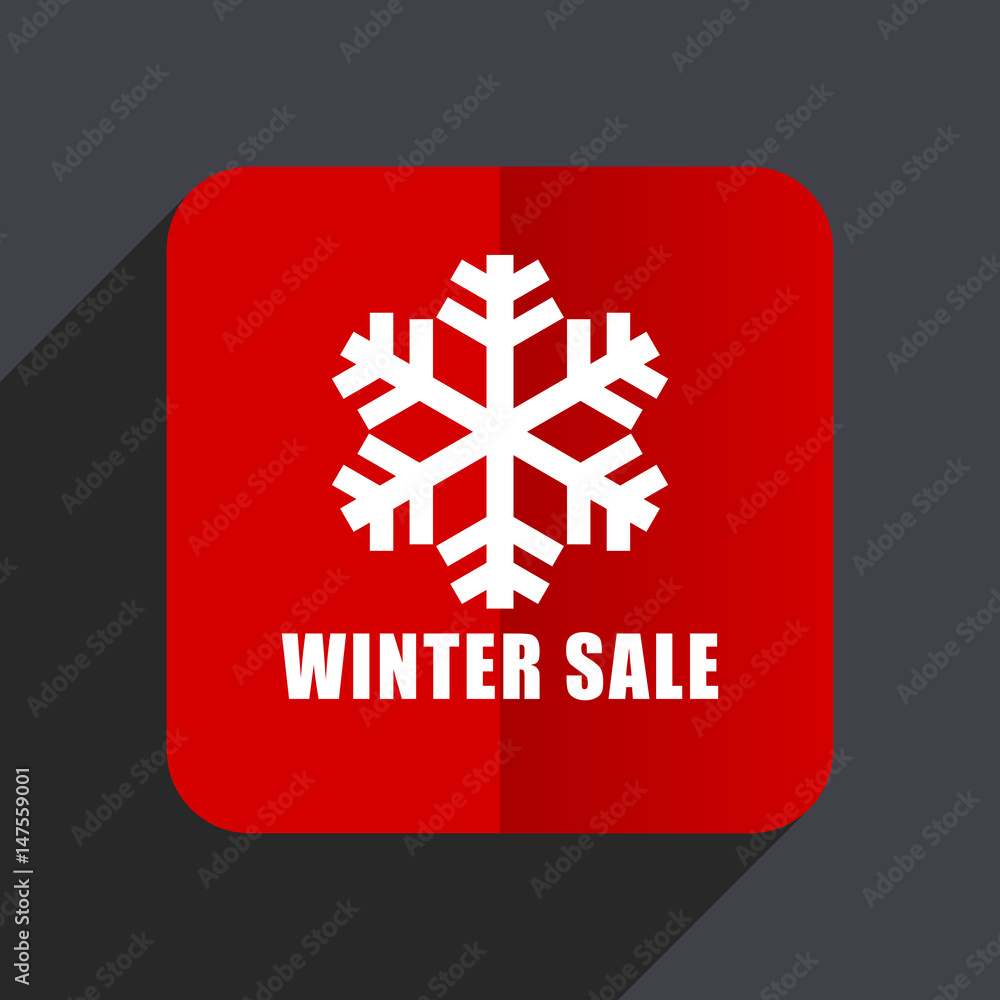 Poster winter sale flat design white and red vector web icon on gray background with shadow in eps10.