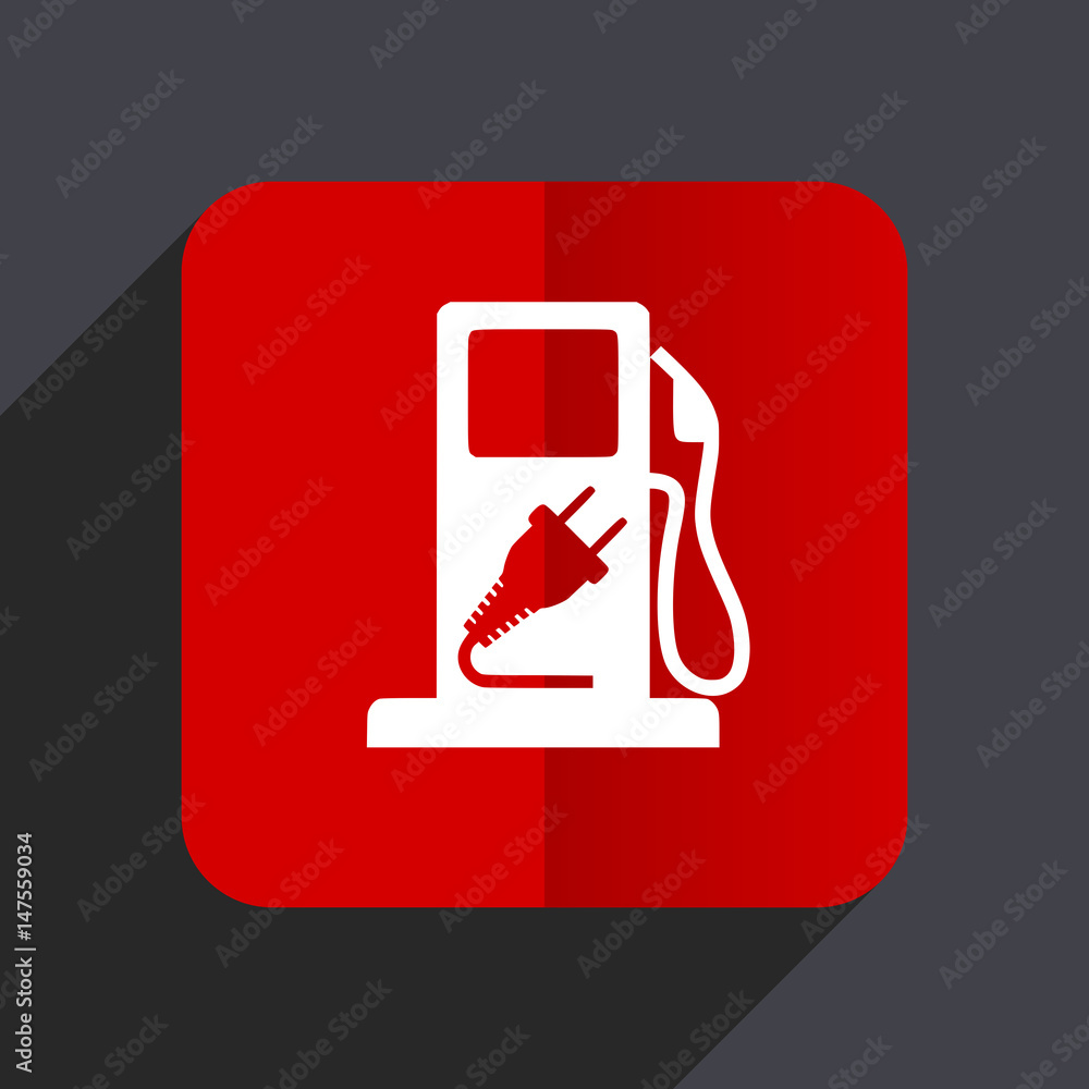 Poster Fuel flat design white and red vector web icon on gray background with shadow in eps10.